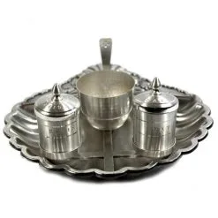 Servizio Da Battesimo Conchiglia In Ottone Piatto 21x19 Cm