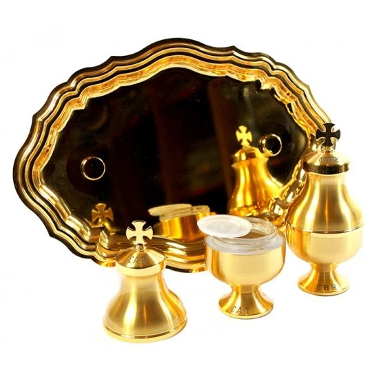 Servizio Da Battesimo Solenne In Ottone Piatto 29,5x20 Cm - immagine 2