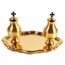 Servizio Da Battesimo Solenne In Ottone Piatto 29,5x20 Cm