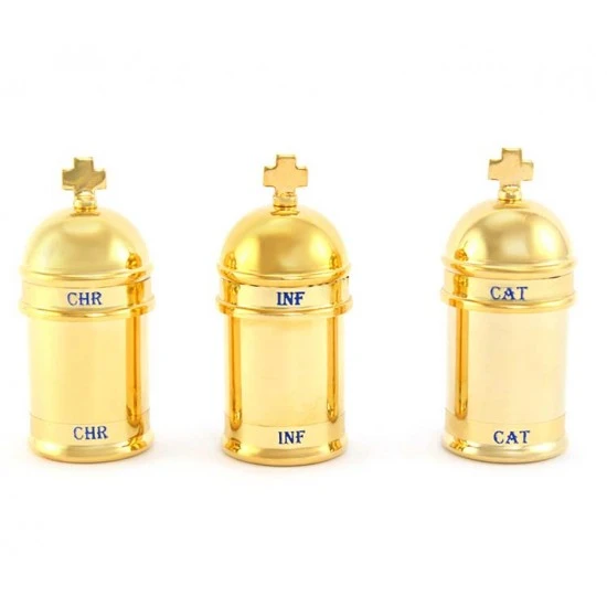 Astuccio Con 3 Vasetti Per Oli In Ottone Dorato - immagine 2