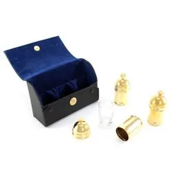 Astuccio Con 3 Vasetti Per Oli In Ottone Dorato