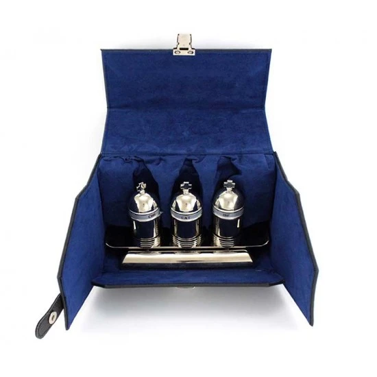 Astuccio 3 Vasetti Per Oli In Ottone E Vassoio