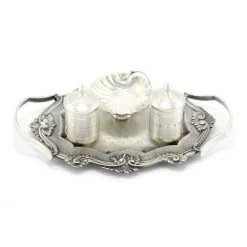 Servizio Da Battesimo In Ottone Argentato Piatto 24x15,5 Cm