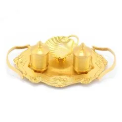 Servizio Da Battesimo In Ottone Dorato Piatto 24x15,5 Cm