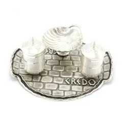 Servizio Da Battesimo Credo In Ottone Argentato Piatto 18x16 Cm