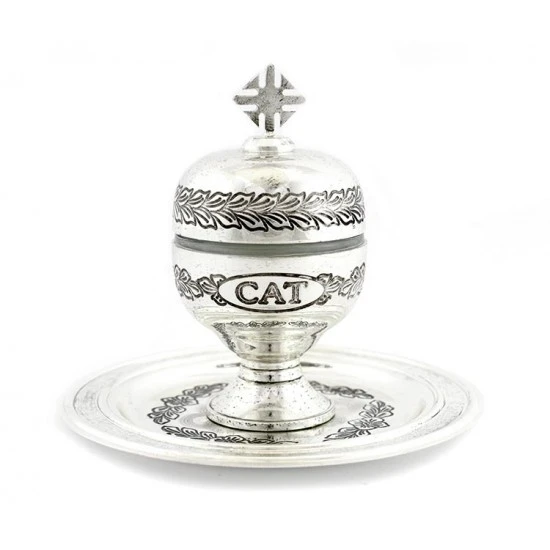 Vasetto Oli Santi Metallo Argentato Catecumeni 12x6,5 Cm