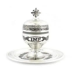 Vasetto Oli Santi Metallo Argentato Infermi 12x6,5 Cm