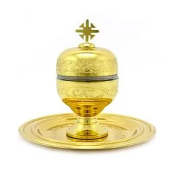Vasetto Oli Santi Metallo Dorato Catecumeni 12x6,5 Cm