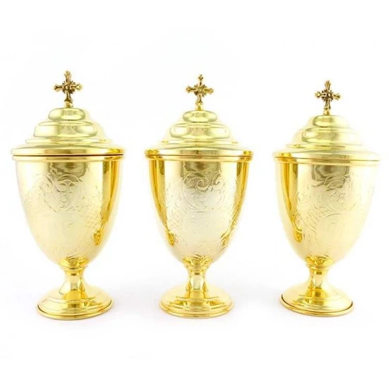 Servizio Oli Santi Ottone Dorato Cesellato 20 Cm - immagine 2