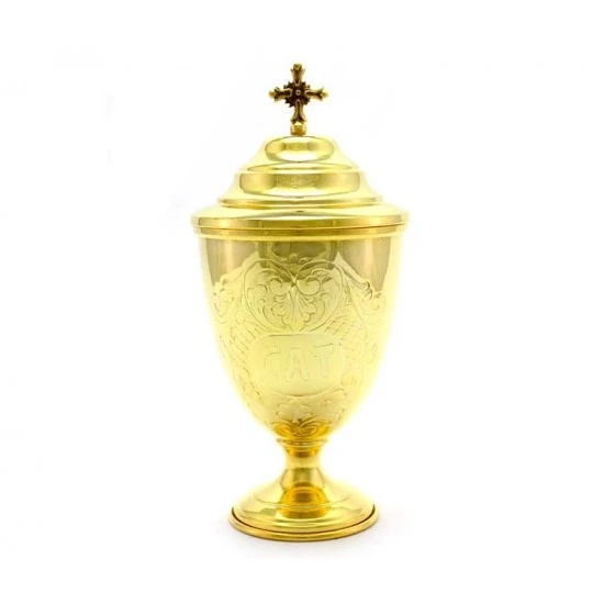 Servizio Oli Santi Ottone Dorato Cesellato 20 Cm - immagine 3