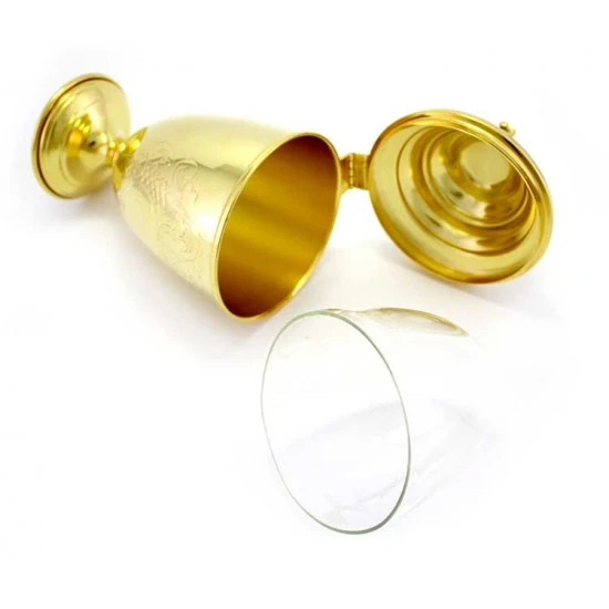 Servizio Oli Santi Ottone Dorato Cesellato 20 Cm - immagine 5