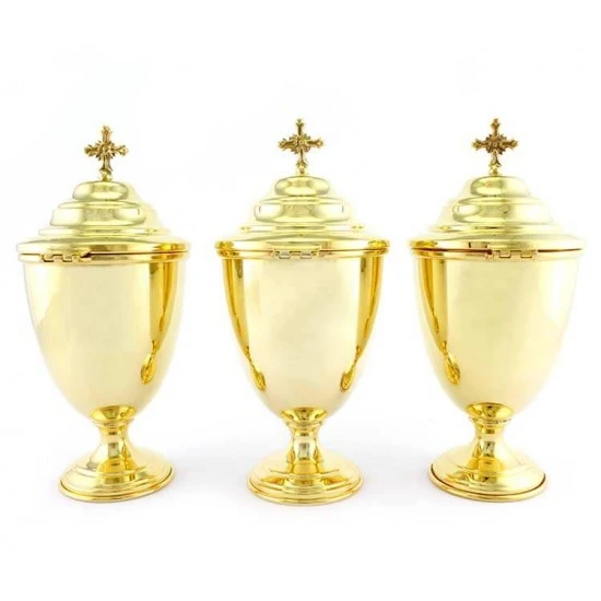 Servizio Oli Santi Ottone Dorato Cesellato 20 Cm - immagine 9