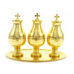 Servizio Oli Santi Ottone Dorato Con Astuccio 16 Cm