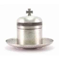 Vasetto Oli Santi Catecumeni Con Piattino Inglobato 8,5 Cm