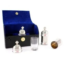 Astuccio Con 3 Vasetti Per Oli In Ottone Argentato