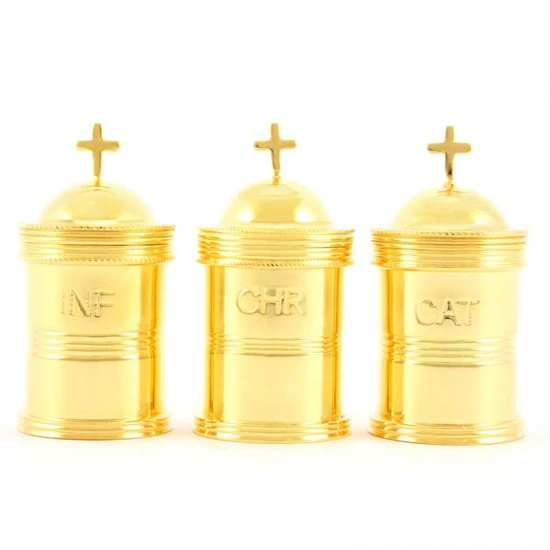 Astuccio Con 3 Vasetti Per Oli In Ottone Dorato 6 Cm - immagine 2
