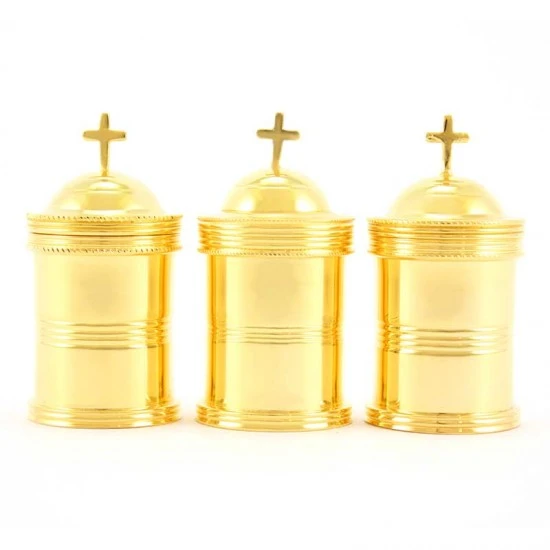 Astuccio Con 3 Vasetti Per Oli In Ottone Dorato 6 Cm - immagine 3
