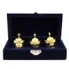 Astuccio Con 3 Vasetti Per Oli In Ottone Dorato 6 Cm