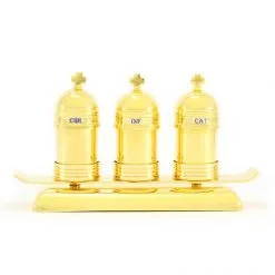 Astuccio Con 3 Vasetti E Vassoio In Ottone Dorato