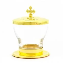 Vasetto In Vetro E Metallo Dorato Olio Infermi 9,5 Cm