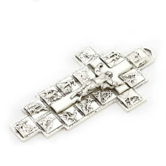 Crocifisso Via Crucis In Metallo Sagomato 13 Cm - immagine 3