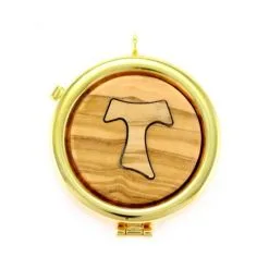 Teca Eucaristica In Ulivo Con Tau Diametro 6 Cm