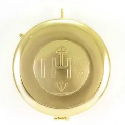 Teca Porta Ostie Dorata IHS Inciso 3 Cm Diametro 8 Cm